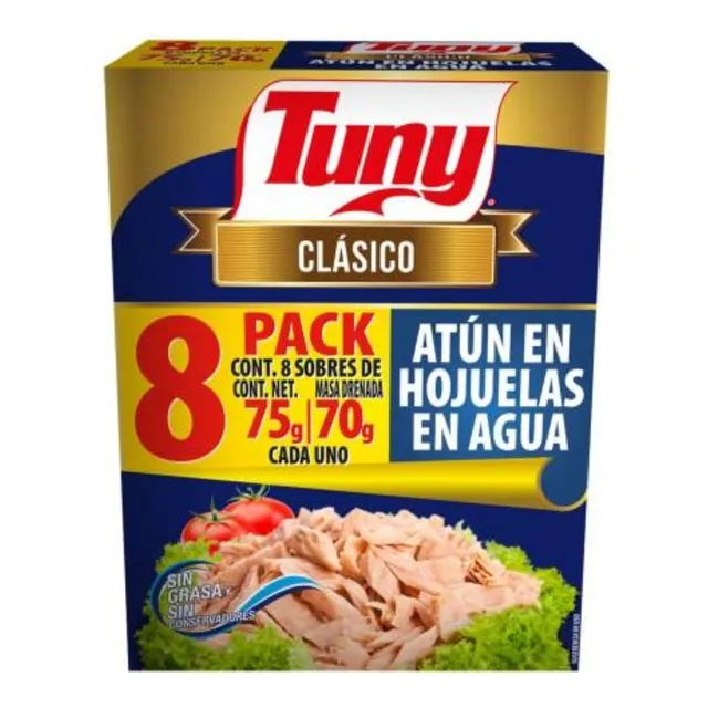 Atún En Agua Tuny Clásico 8 Sobres De 75 G C/u
