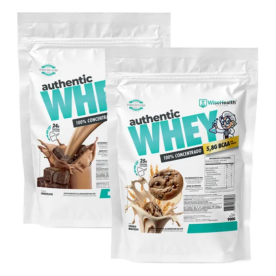 Kit 2 Authentic Whey 900g Chocolate + Cookie Maltado - Wise