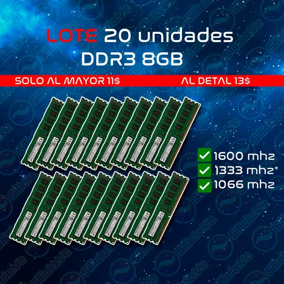 Al Mayor Ram Pc Ddr3 8gb (20 Unidades)