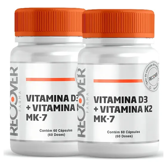 Vitamina D3 e Vitamina K2 Mk-7 Recover Farma Saúde em cápsula Sem sabor 2 kits de 60 un