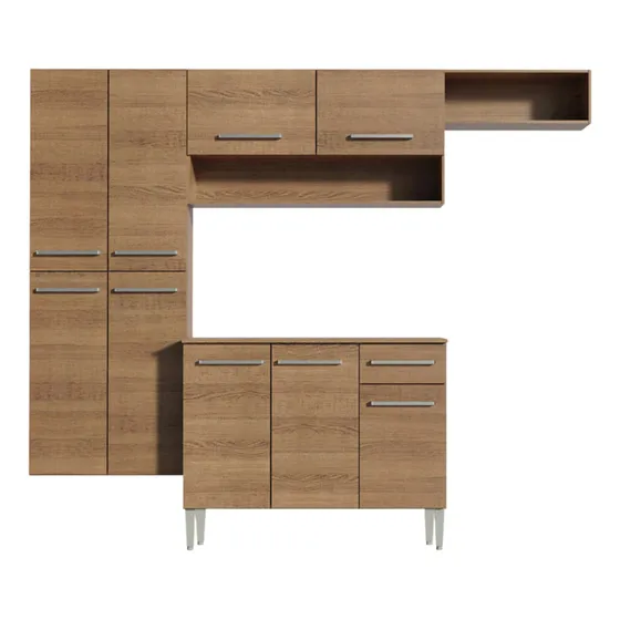 Mueble De Cocina Completo 229cm Alacena Bajo Mesada Color Rústico
