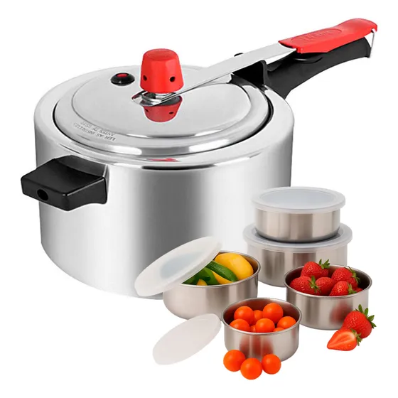 Panela De Pressão 3l Polida Eirilar E Jogo De Pote Inox 5pçs