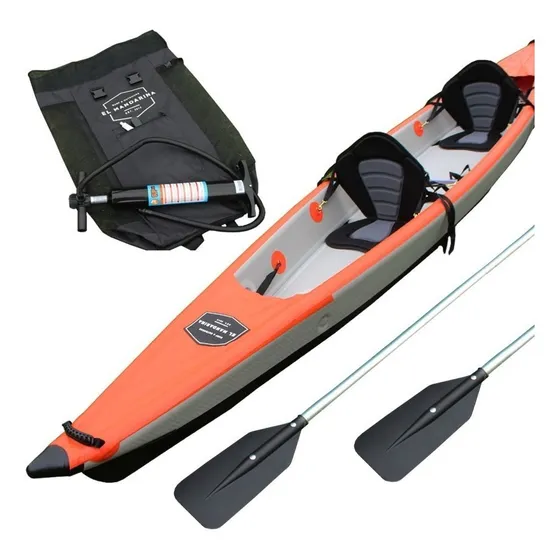 Kayak Doble Inflable Elmandarina Sport 2 Asientos 2 Remos Color Naranja
