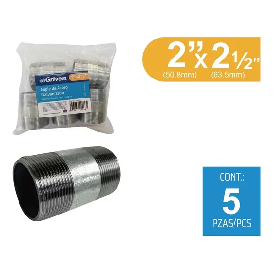 Niple Galvanizado 2 X 2 1/2 Pulgada Largo Griven (pack X 5)