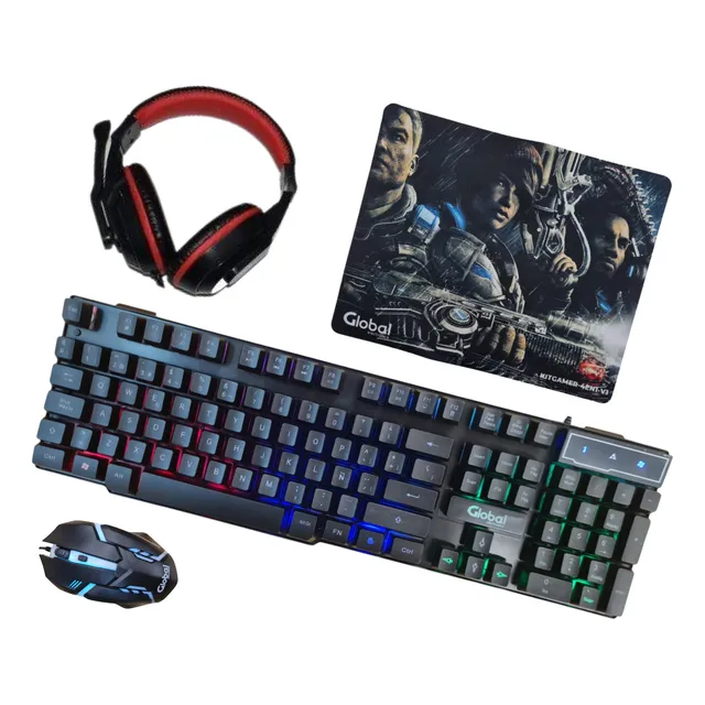 Kit Gamer Teclado C/n Luz Mouse 2400 Dpi Auricular Mouse Pad