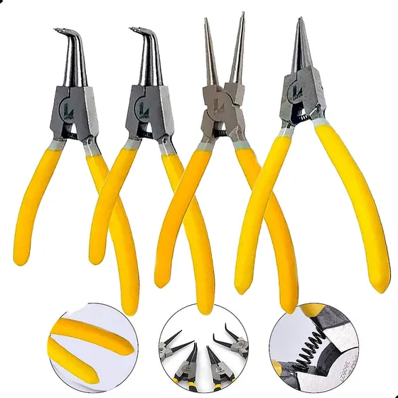 Kit 4 Alicates P/ Trava Anel Interno Externo Bico Curvo Reto