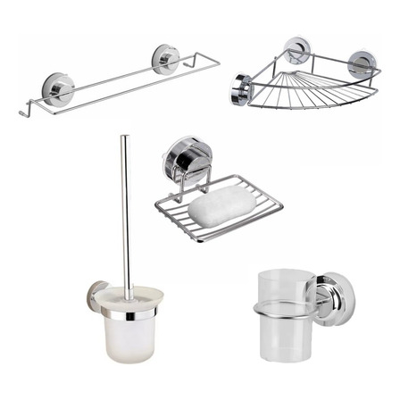 Kit Accesorios De Baño Con Sopapa Ventosa Sin Perforar Acero Kit Accesorios De Baño Con Sopapa Ventosa Sin Perforar Acero