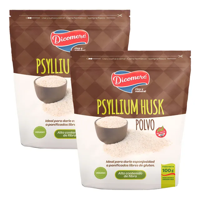 Psyllium Husk Dicomere Polvo X100g Sin Tacc Vegano - Pack X2