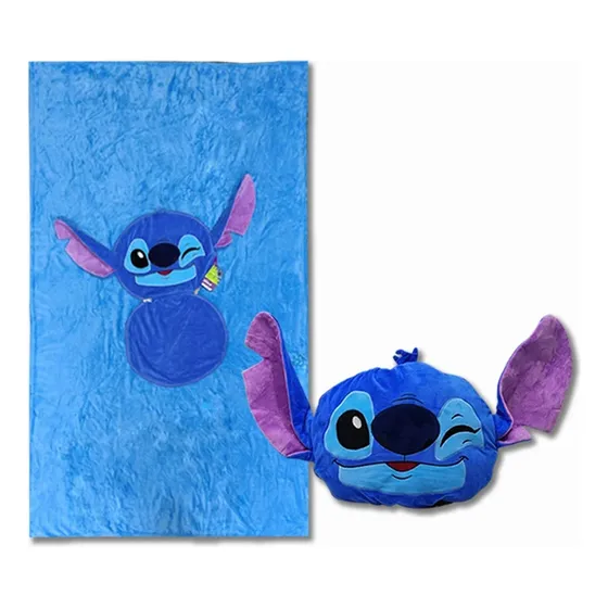 Almofada 2 Em 1 Manta Com Zíper Stitch Disney Cor Azul