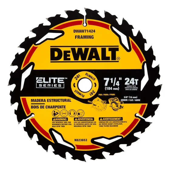 Hoja de sierra circular Dewalt Dwaw71424 de 24 dientes y 7 1/4 pulgadas