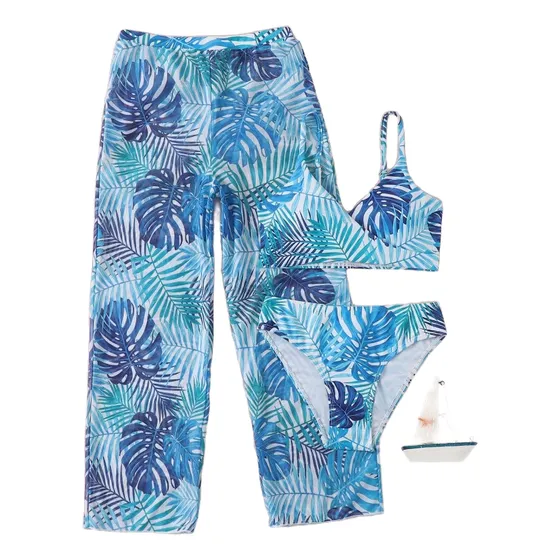 Shein Niñas Bikini Halter C/estampado De Palmera C/pantalón