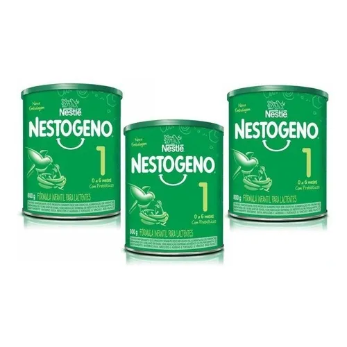 Fórmula infantil em pó sem glúten Nestlé Nestogeno 1 en lata - Kit C/3 de 800g - 0 a 6 meses