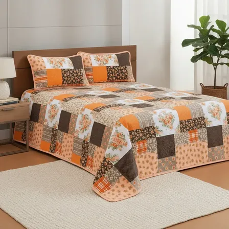 Colcha Cobre Leito Casal Padrão Piquet 3 Peças Estampado