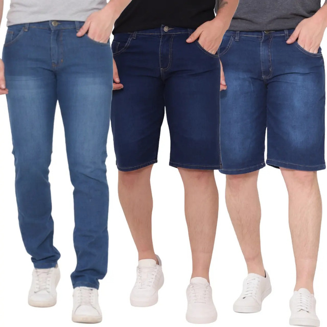 Kit 2 Bermudas 1 Calça Jeans Skinny Lycra Masculina Premium