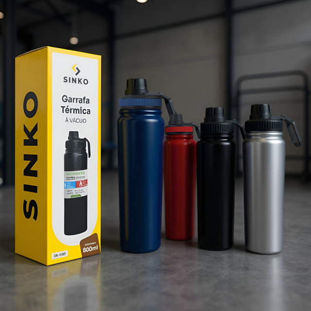 Garrafa Térmica 800ml Água Squeeze Inox Academia Com Alça