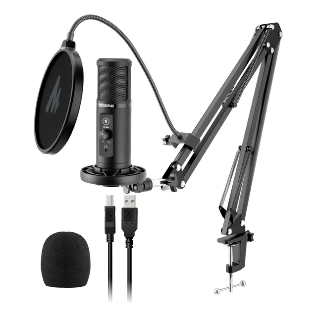 MAONO Micrófono USB PC, Micrófono Condensador Profesional 192KHZ/24BIT con Silencio, Ganancia, Monitoreo de Latencia Cero para Podcast, Gamer, Streaming, Grabación, Celular, Youtube, PM422