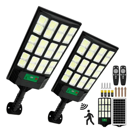 Kit 2 Luminária Solar Com Sensor 900w Luz Solar Ip67 Preto