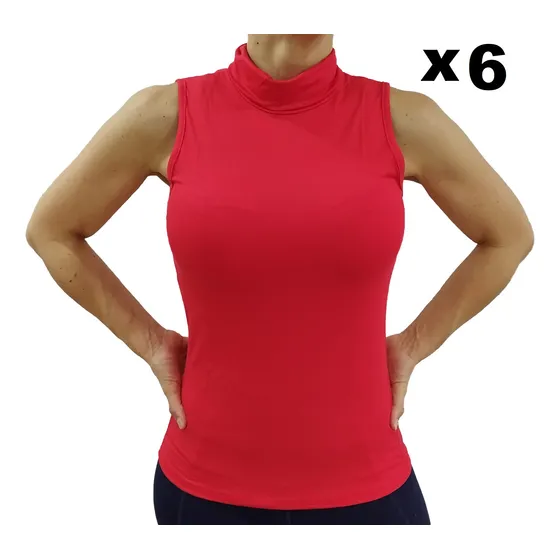 Blusa Cuello Alto Sin Mangas Tela Stretch Qantik Pack 6 Unid