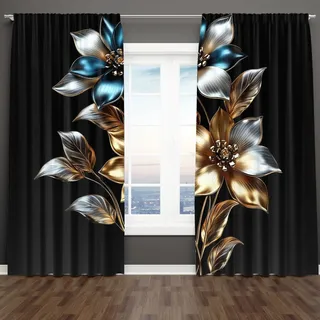 Juego De Cortinas De 2 Piezas, Decoración Floral Y De Hojas