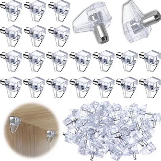 100 Soporte Sostén Para Entrepaño Transparente Con Perno 5mm