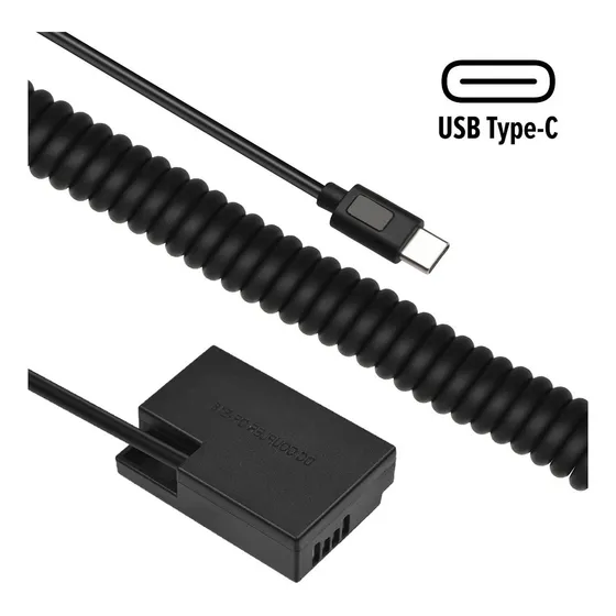 Adaptador Dummy Pd Dr-e18 Bateria Canon Lp-e17 Espiral Usb-c Cor Preto
