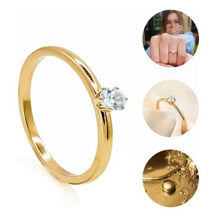 Anel Solitário Zirconia Brilhante Ouro 18k Banho Tungstênio