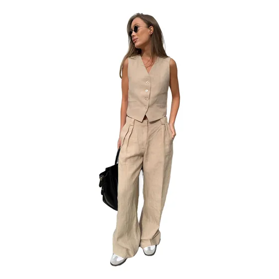 Conjunto Dama Lino Pantalon Y Chaleco