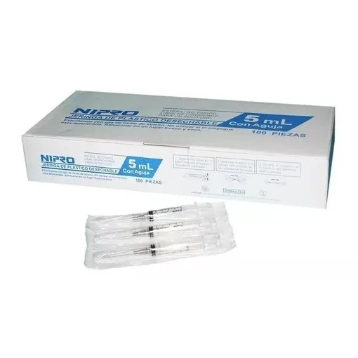 Jeringa Desechable 5ml Nipro Con Aguja Pabellón Negro 22gx32mm (1 1/4) Caja Con 100 Unidades