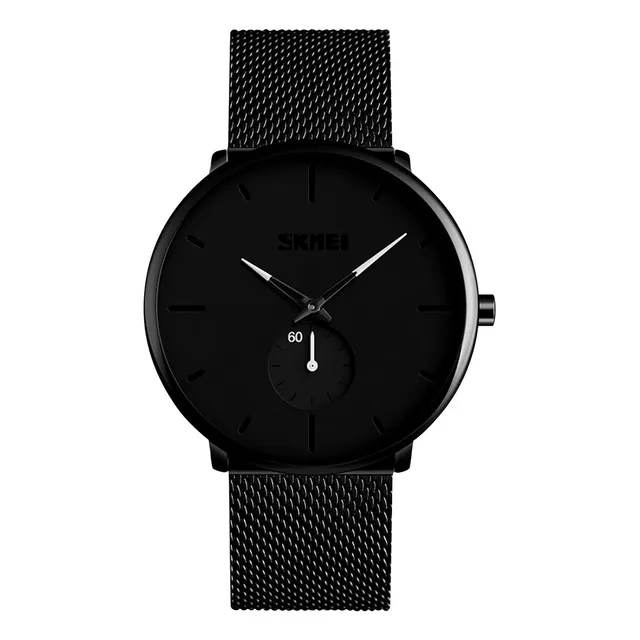 Reloj Hombre Skmei 9185 Acero Negro Minimalista Top Vip Fondo Negro Y Blanco