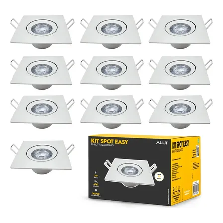 Kit 10 Spot Led Embutir 7w 3000k Branco Quente 110v/220v Bivolt Quadrado Branco Cod: ALUT000601 Alut