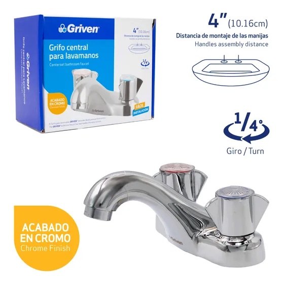 Grifo Para Lavamanos Doble Manija 4puLG Griven
