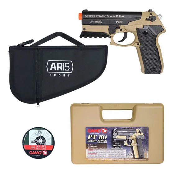 Pistola Pressãoco2 4.5 Gamo Pt80 Desertattack+capa+chumbinho