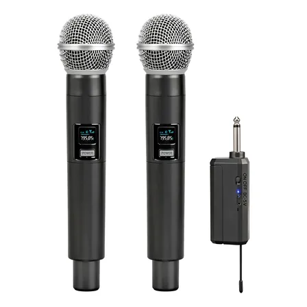 Microfone Sem Fio Uhf De 2 Canais Recarregável Para Karaokê Preto