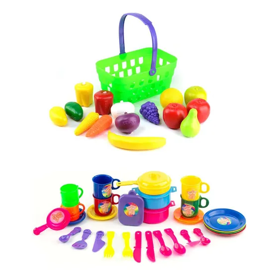 Combo Kit Cocina x51 Piezas para Niños Canasta de Frutas y Tula con Utensilios Multicolor Energy Plus