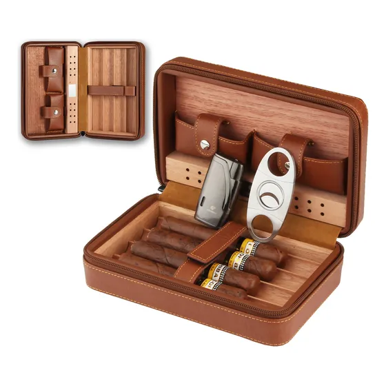 Case Umidor De Charutos Viagem Madeira Cedro Estojo Cor Marrom