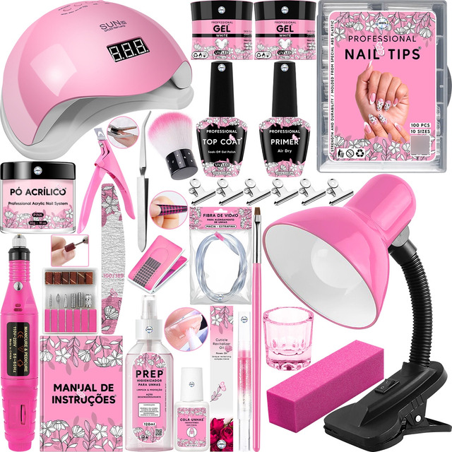 Kit Alongamento Unha Gel Cabine Lixadeira Elétrica Luminária Kit Alongamento Unha Gel Cabine Lixadeira Elétrica Luminária