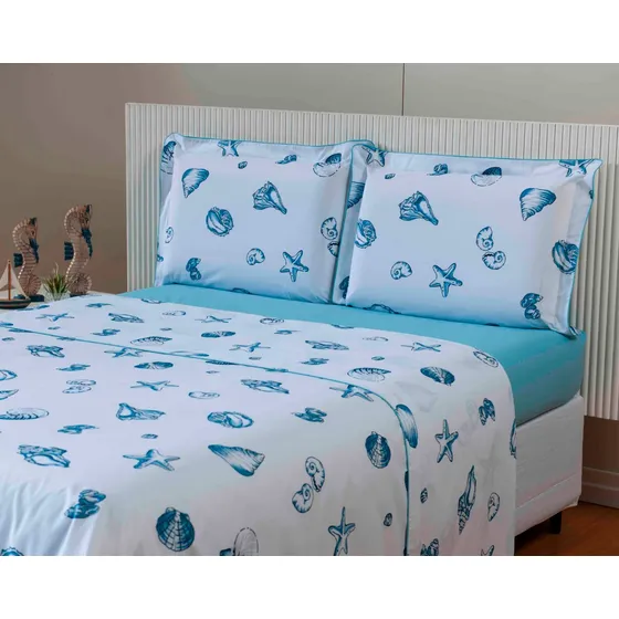 Jogo De Cama Casal 100% Algodão Aba Americana Andreza 4 Pçs