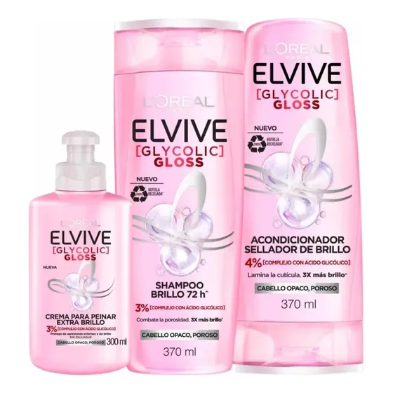 Pack Glycolic Gloss Elvive:shampoo + Acond + Crema De Peinar | Cuotas sin interés