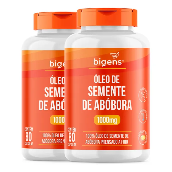 Kit C/ 2x Óleo De Semente De Abóbora Prensado A Frio, 1000mg Por Cápsula, 160cps | Bigens