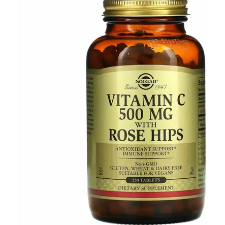 Vitamina C con escaramujo, 500 mg, 250 tabletas Sabor Sem sabor