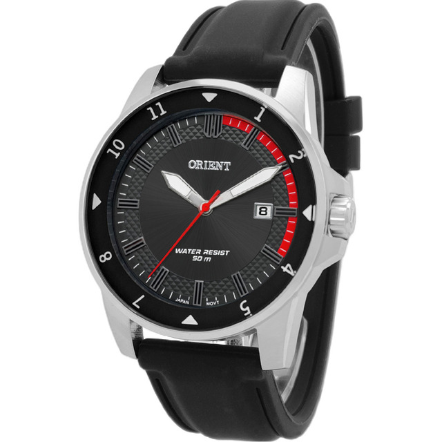 Relógio Orient Masculino Sport Mbsp1039 Aço Silicone Correia Prata Bisel Prata Fundo Preto