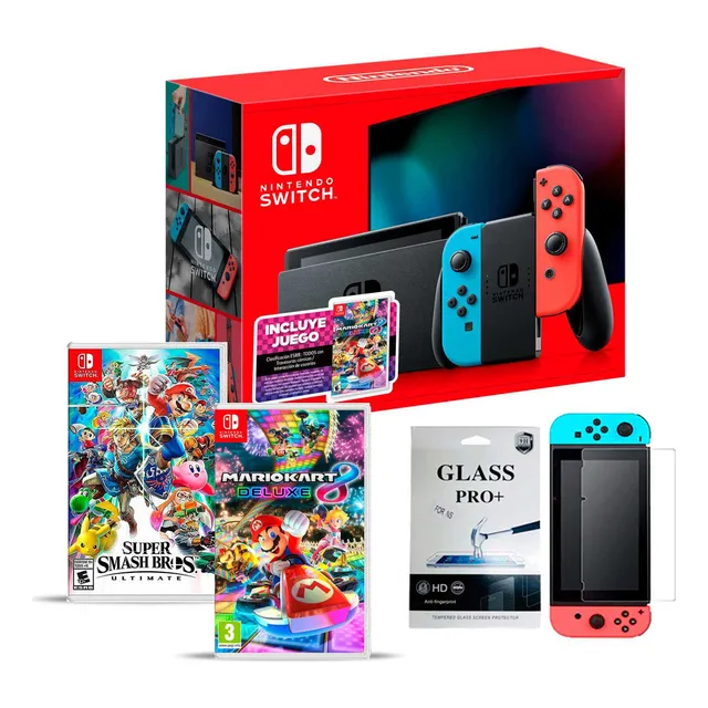 Nintendo Switch + Smash Bros Ultimate + Vidrio Macrotec