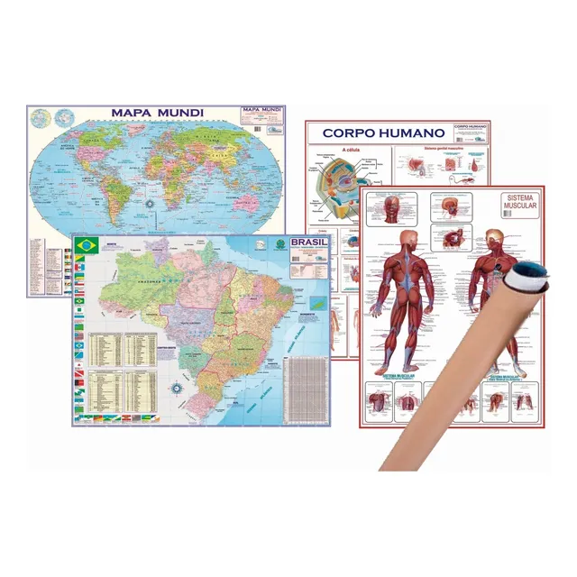 Mapa Mundi Brasil Corpo Enrolado 120 X 90 Cm-  Escolha Mapa