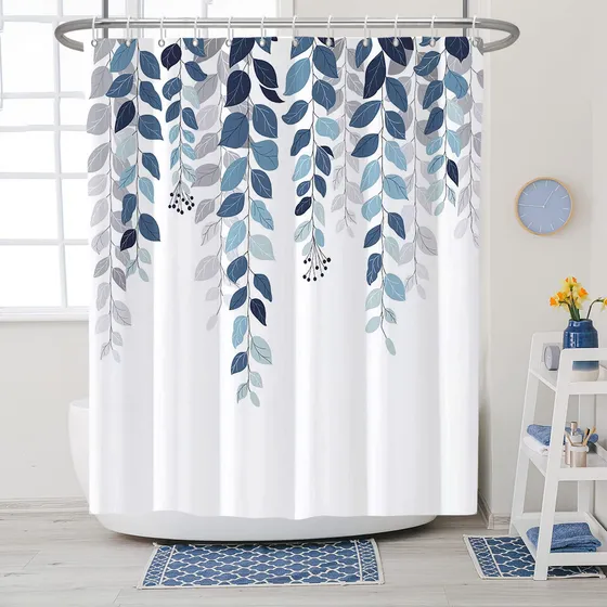 Cortina Ducha Larga Eucalipto Azul Hoja Para Baño 72 X
