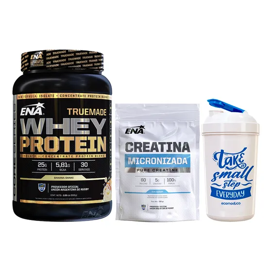 True Made Whey Protein Ena 2 Lb + Creatina 300g +vaso Fuerza