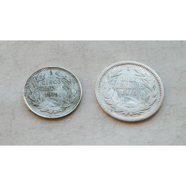 2 Monedas Antiguas De Chile De 5 Y 10 Cent De 1915 De Plata