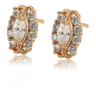 Aretes Oro 18k Lam Zirconia Broquel Mujer Regalo Moda Joven Aretes Oro 18k Lam Zirconia Broquel Mujer Regalo Moda Joven