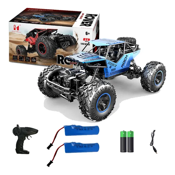 Juguete Carro Control Remoto 4x4 Todoterreno 28cm Con 2 Baterías Recargables 60 Minutos Para Niños, Azul