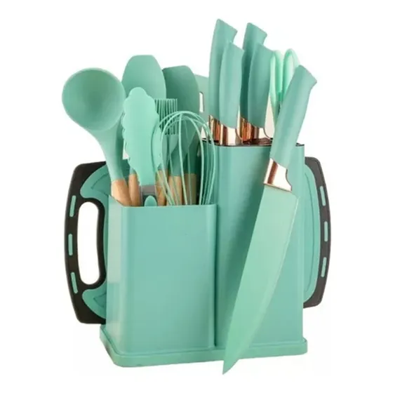 Set De Utensilios De Cocina Silicona Y Cuchillos Tabla 19pcs