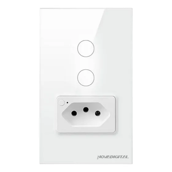 Interruptor Inteligente Tomada Zigbee Novadigital 2 Teclas Botões Touch 20A Tuya Smart Life Alexa 127V 220V IT-ZB-02 Branco